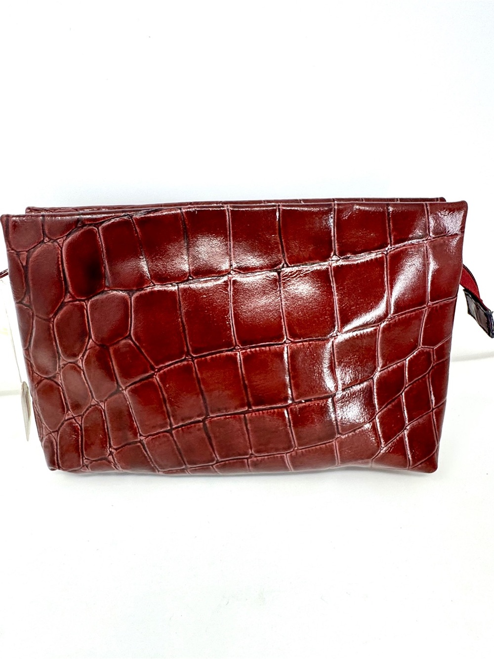 NWT Le Solim Italy Glossy Burgundy Croc Embossed Leather Clutch Pouch Bag